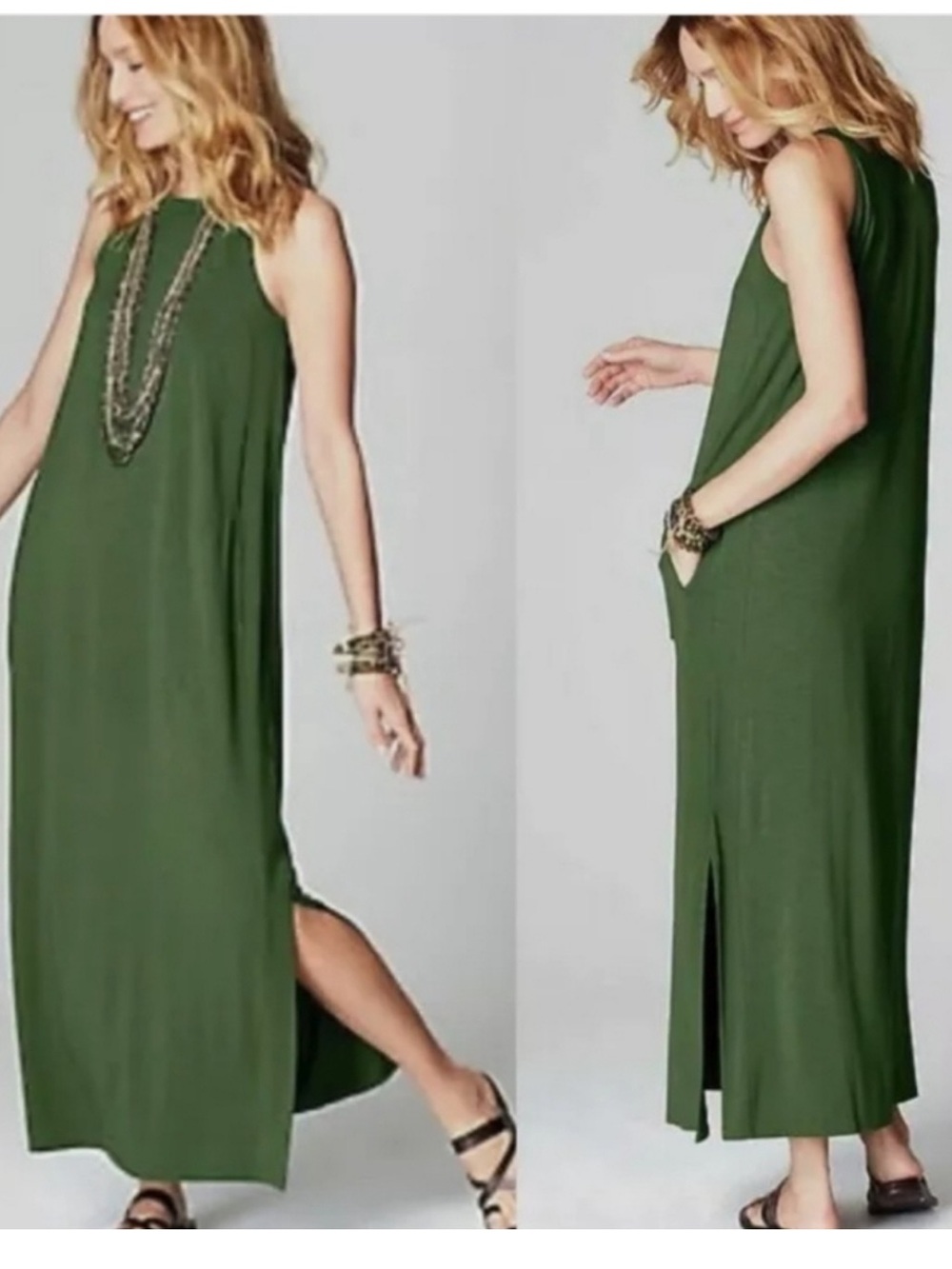 J. Jill High Neck Slub Knit Olive Green Maxi Dress